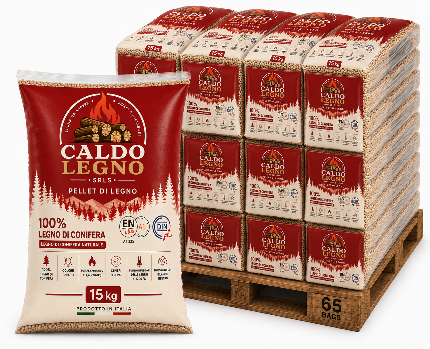 caldo legno pellets enplus a1 dinplus bancale 65 sacchi 15 kg