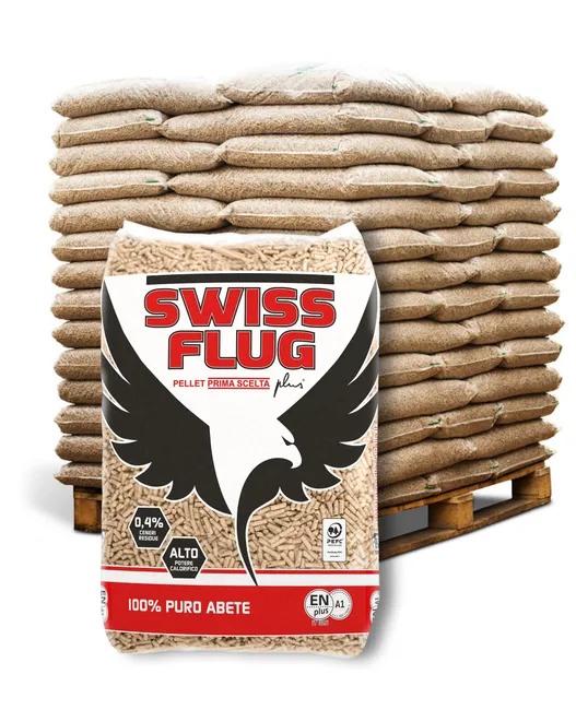 pellet bancale swiss flug 70 sacchi da 15 kg in abete enplus a1